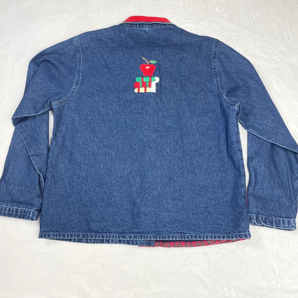 Keren Hart Denim Jacket Cotton Women S Blue Excellent Teacher Back to School - Picture 2 of 9